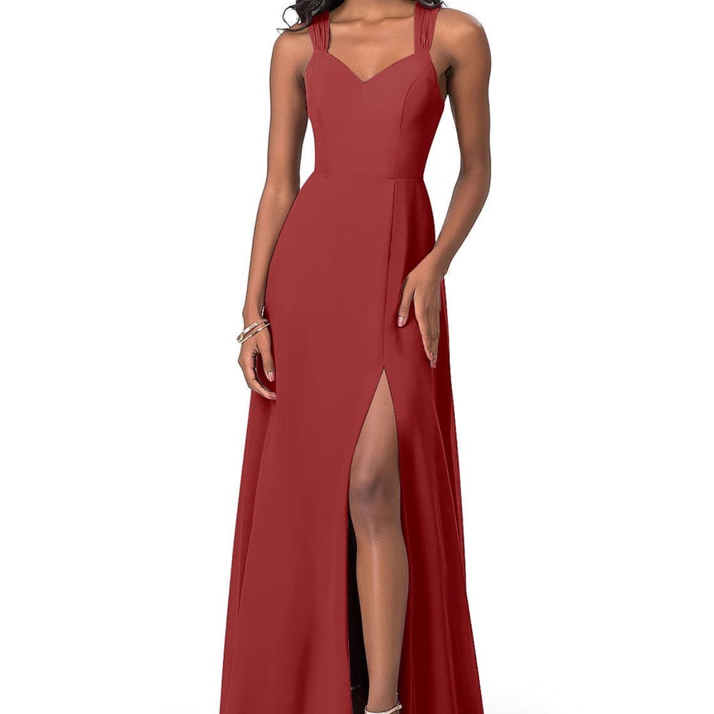 AZAZIE Jane A-Line Pleated Chiffon Floor-Length Dress Rust
